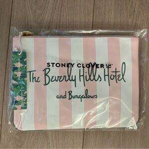 Stoney Clover Lane x Beverly Hills hotel Pink and White  collab flat Pouch NWT